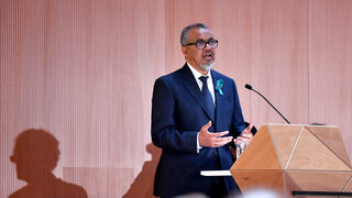 WHO-Chef Tedros Adhanom Ghebreyesus bei einer Rede.