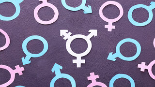 Verschiedene Symbole für Geschlecht: Sie repräsentieren das männliche Geschlecht, das weibliche Geschlecht und das transgender oder nicht-binäre Geschlecht.